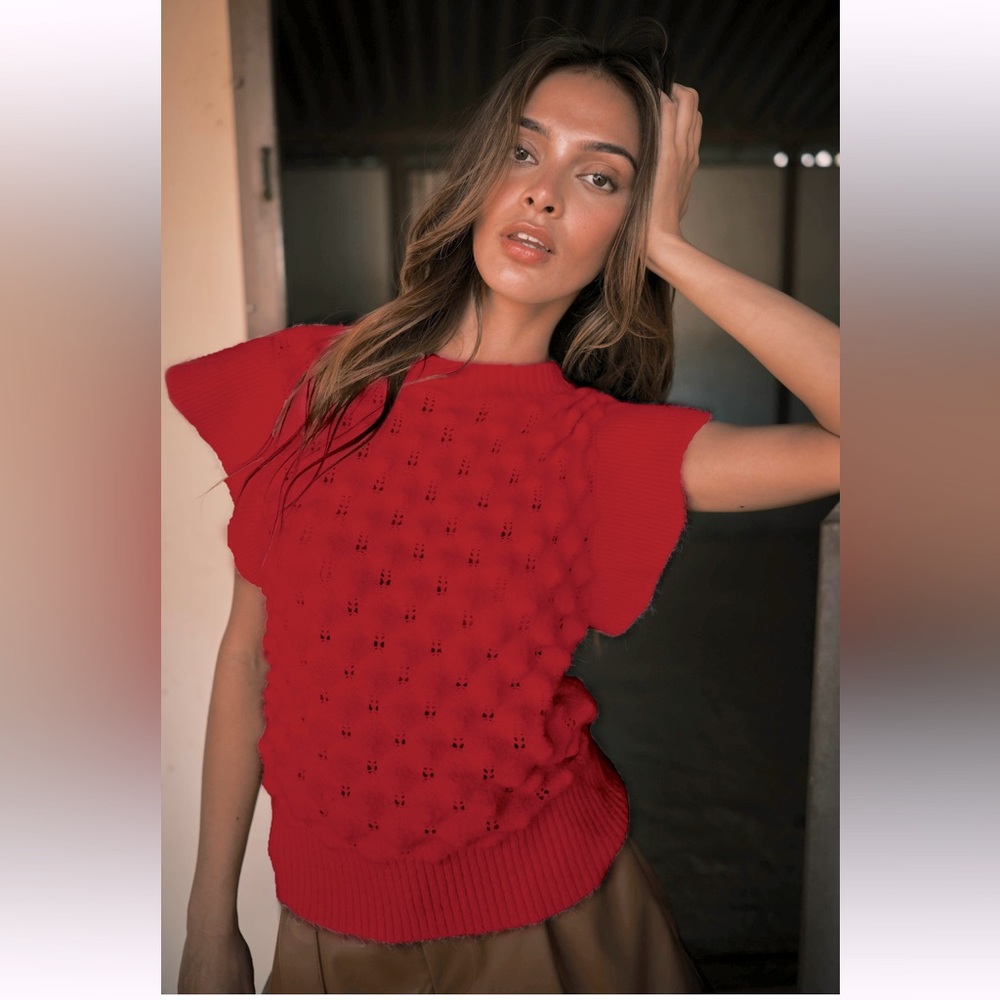05 Chic Ruffle Sleeve Textured Sweater